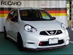 NISSAN�@�}�[�`�@K13���@�Ɂ@RECARO�i���J���j�V�[�g�@�X�|�[�c�X�^�[���~�e�b�h�G�f�B�V�����@RED�@�J�[�{���o�b�N�V�F���@����