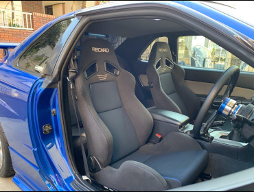 NISSAN�@�X�J�C���C���@ER34�@2WD�@2�h�A�@�Ɂ@RECARO�i���J���j�@SR-7�@GK100�@BK/�u���[�@�~���E�@����